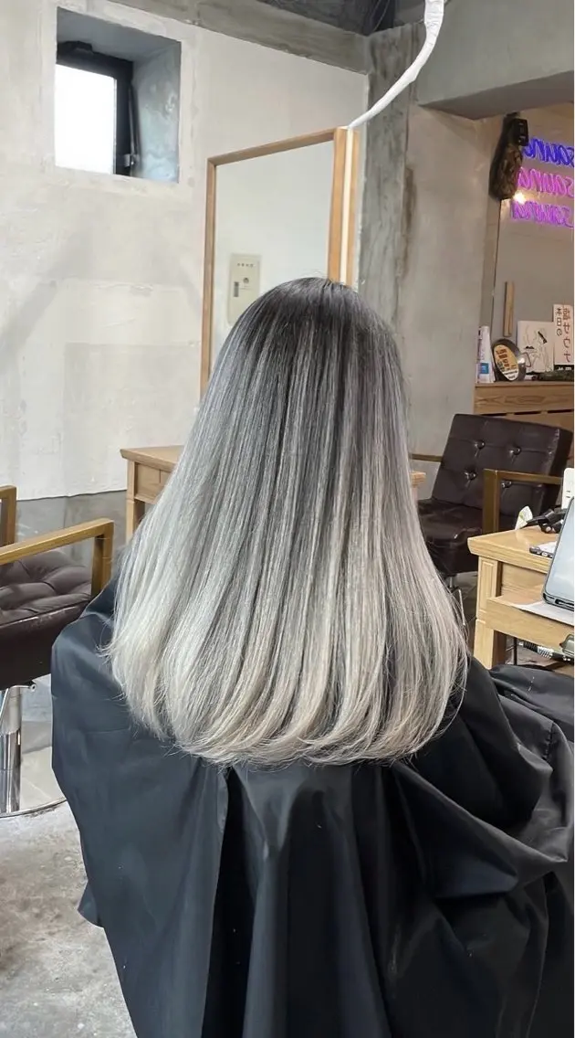 ロング カラー バレイヤージュ シルバー ホワイトシルバー レイヤーカット 指名数No.1 /NAOYAのヘアスタイル