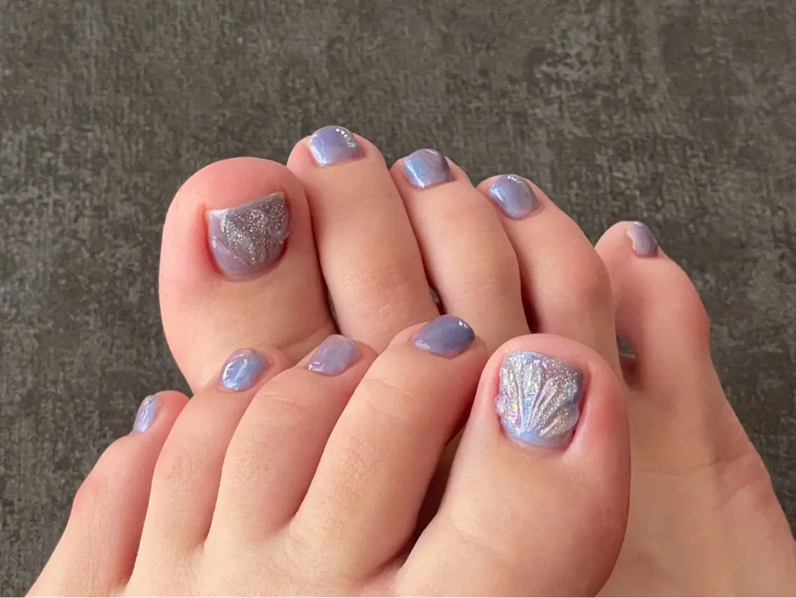 ネイル アートネイル マグネットネイル ワンカラーネイル ピンク パープル フットネイル nail salon Ecloreのネイルデザイン