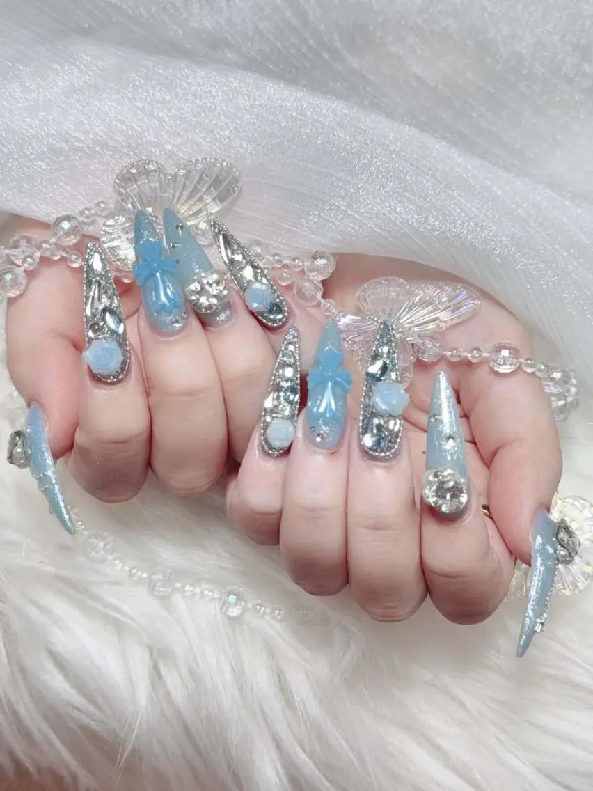 ネイル 成人式 大理石ネイル(マーブル) リボン 夏ネイル ネイルチップ ハンドネイル ハンドケア MIO🌸Nail スカルプ専門店のネイルデザイン