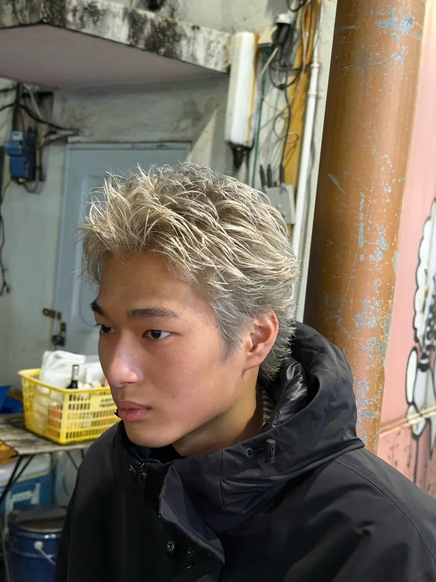 ショート カラー メンズ スパイキーショート シルバー ショートヘア カット パーマ メンズ特化理容師 ふうきのヘアスタイル