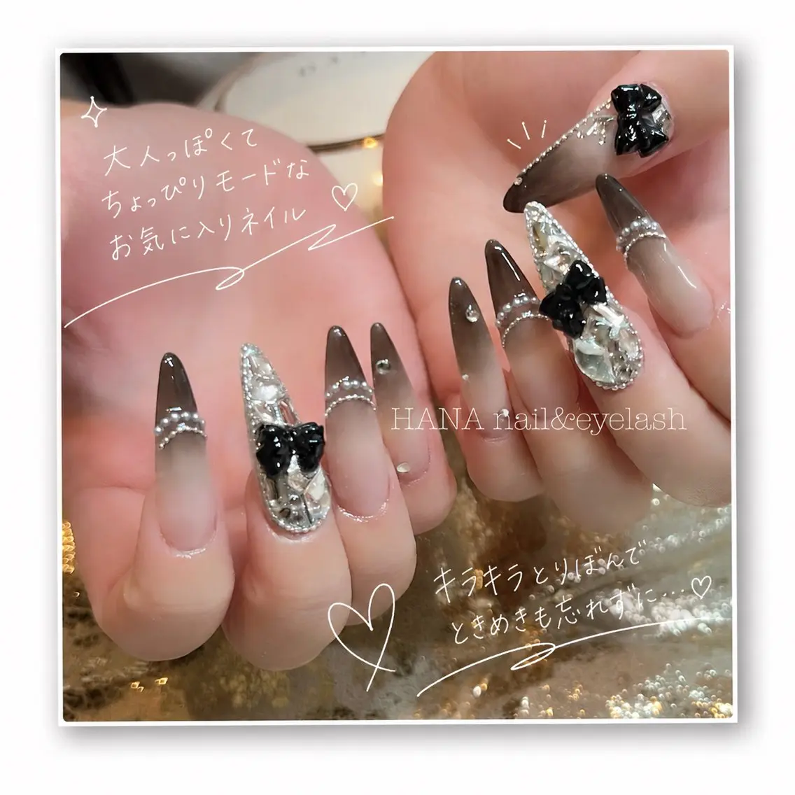 ネイル キラキラネイル ピンク ピンクベージュ リボン H🌺 NAILのネイルデザイン