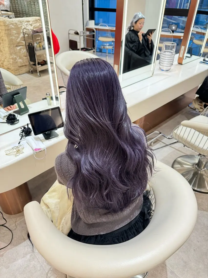 セミロング カラー ラベンダーカラー パープルカラー 韓国風ヘア レイヤーカット カット ヘアカラー トリートメント ヘアセット 韓国レイヤー🇰🇷 韓国研修◎渋谷カイトのヘアスタイル