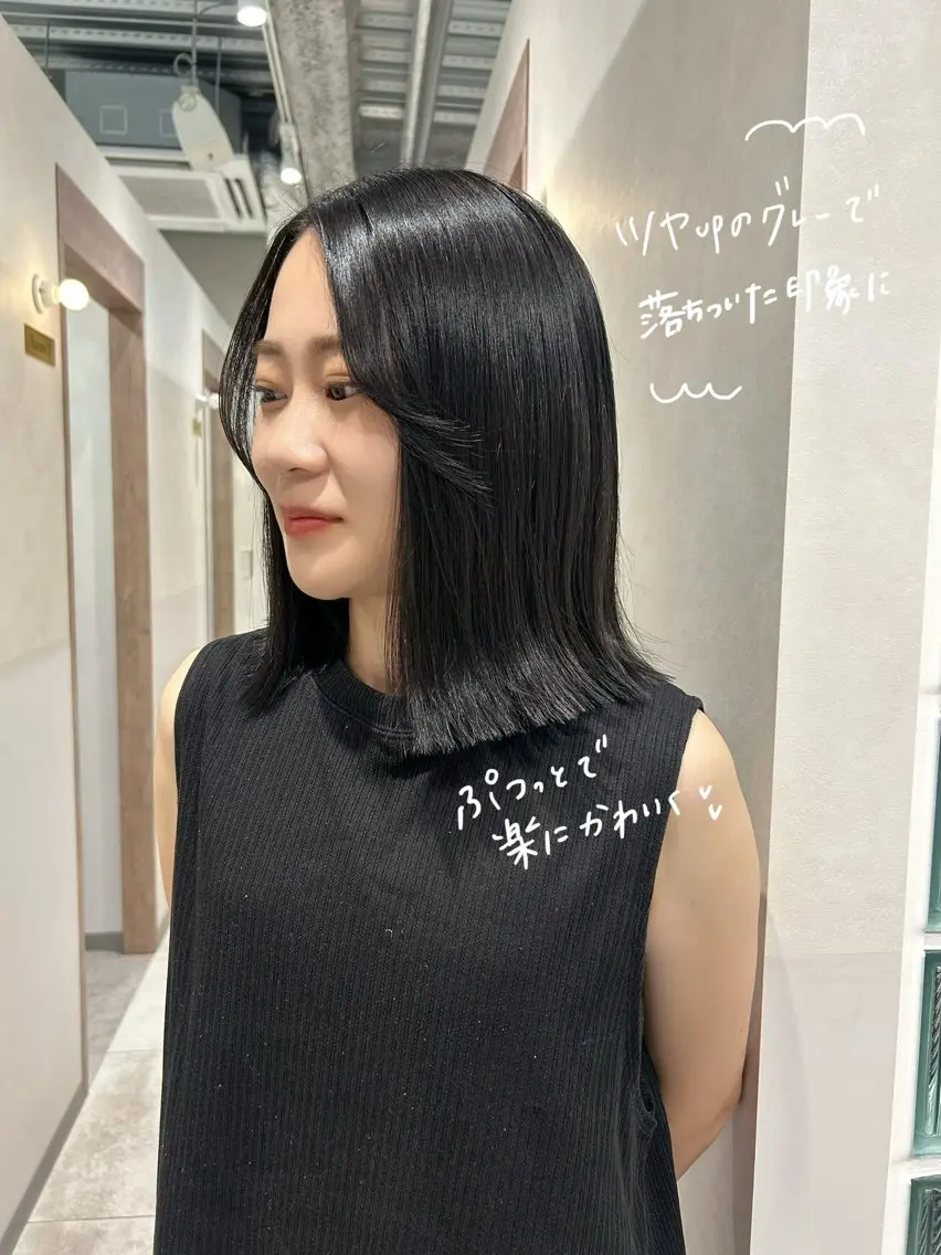 ミディアム カラー 透明感カラー グレージュ ボブ カット ヘアカラー トリートメント ヘッドスパ SALOWIN栄 三丁目 木戸里実のヘアスタイル