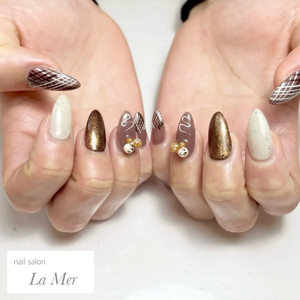 ネイル ブラウン ネイルチップ バレンタイン 冬ネイル ハンドネイル nailsalon La Merのネイルデザイン