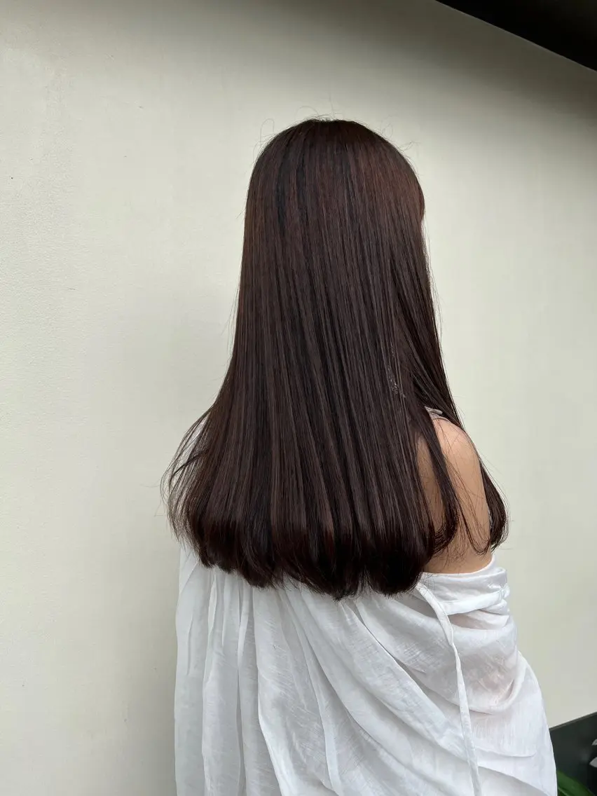 ロング カラー パーマ 縮毛矯正/ レイヤー/ミディアムのヘアスタイル