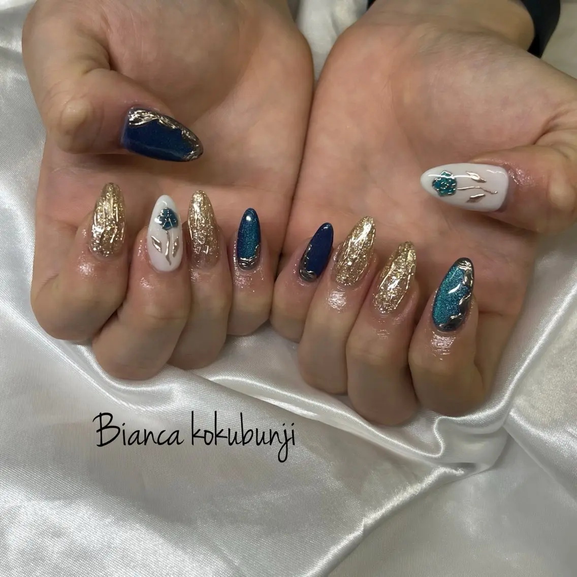 ネイル ブルー 持ち込み ハンドネイル Bianca☁国分寺 🤍店長/黒木愛美のネイルデザイン