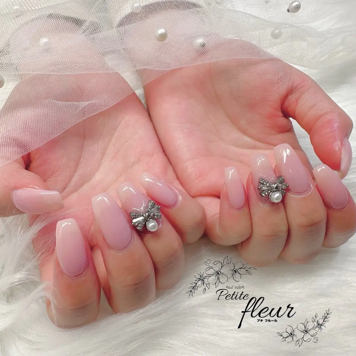 ネイル ワンカラーネイル ピンク リボン ハンドネイル ❁⃘*。Petite fleur❁⃘*りさのネイルデザイン