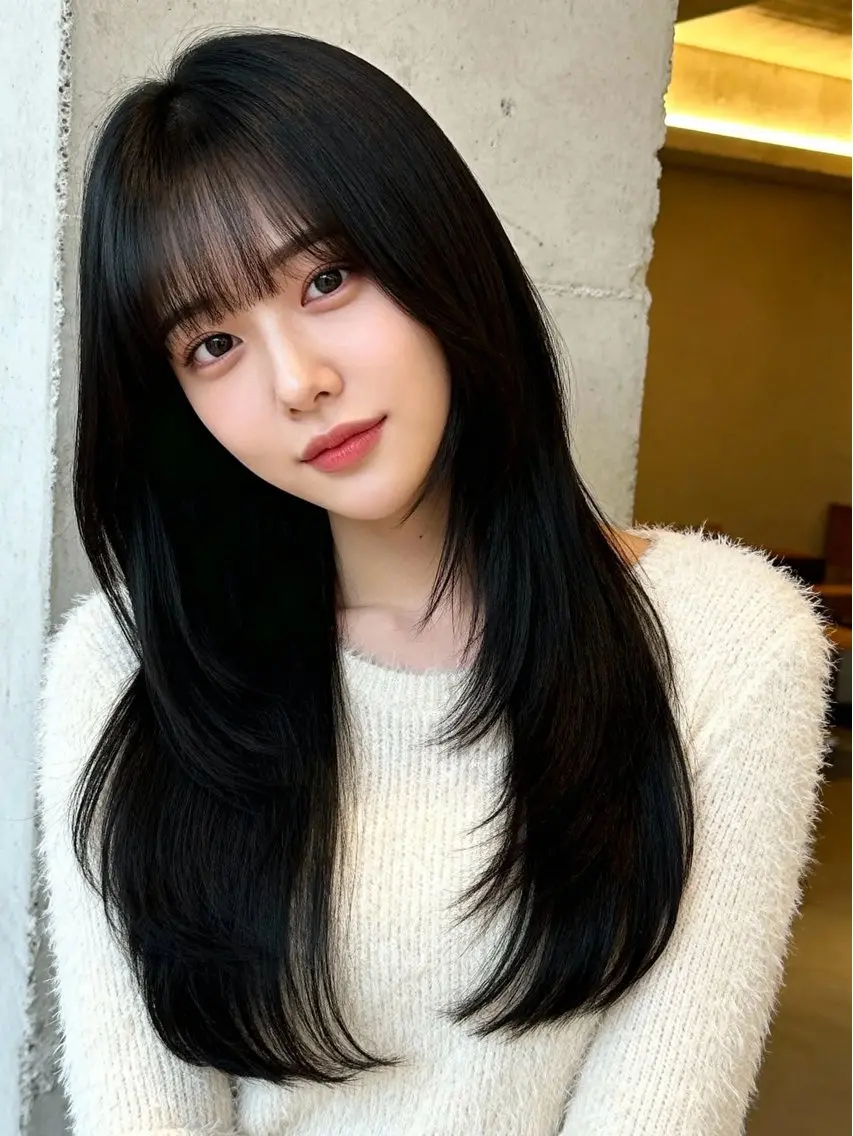 セミロング カラー アディクシーカラー 透明感カラー くびれヘア 顔まわりレイヤー 韓国風ヘア カット ヘアカラー トリートメント 韓国レイヤーカット 🫧大阪梅田レイヤーのヘアスタイル