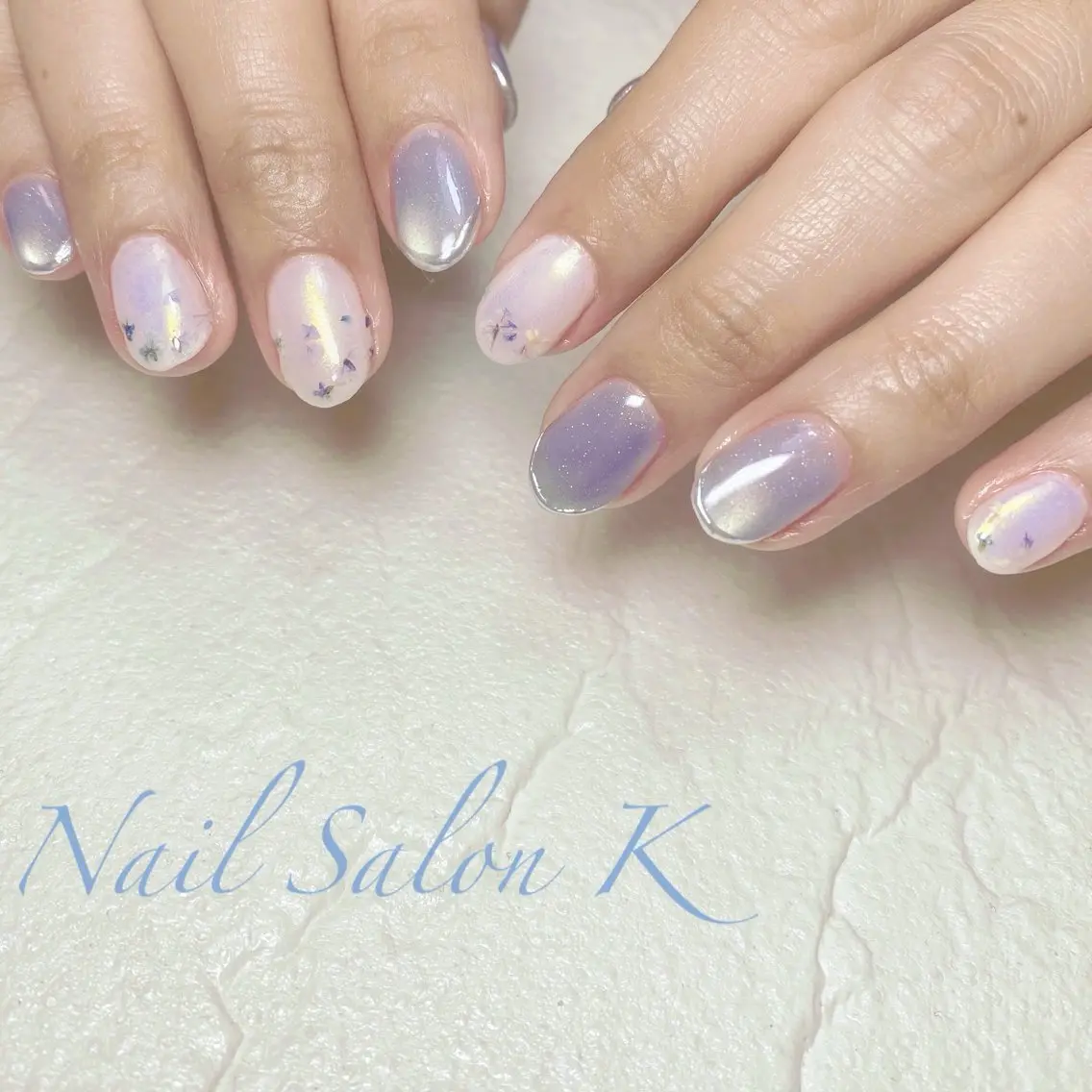 ネイル オーロラネイル ブルー フラッシュネイル マグネットネイル ハンドネイル Nail Salon K 🧸美爪育成のネイルデザイン