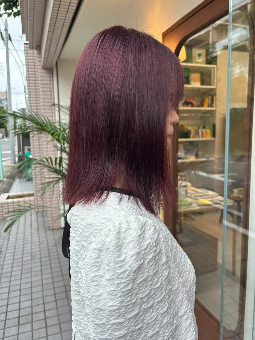 ミディアム カラー ブリーチ ダブルカラー ブリーチなしカラー ピンクカラー 永田 愛莉のヘアスタイル