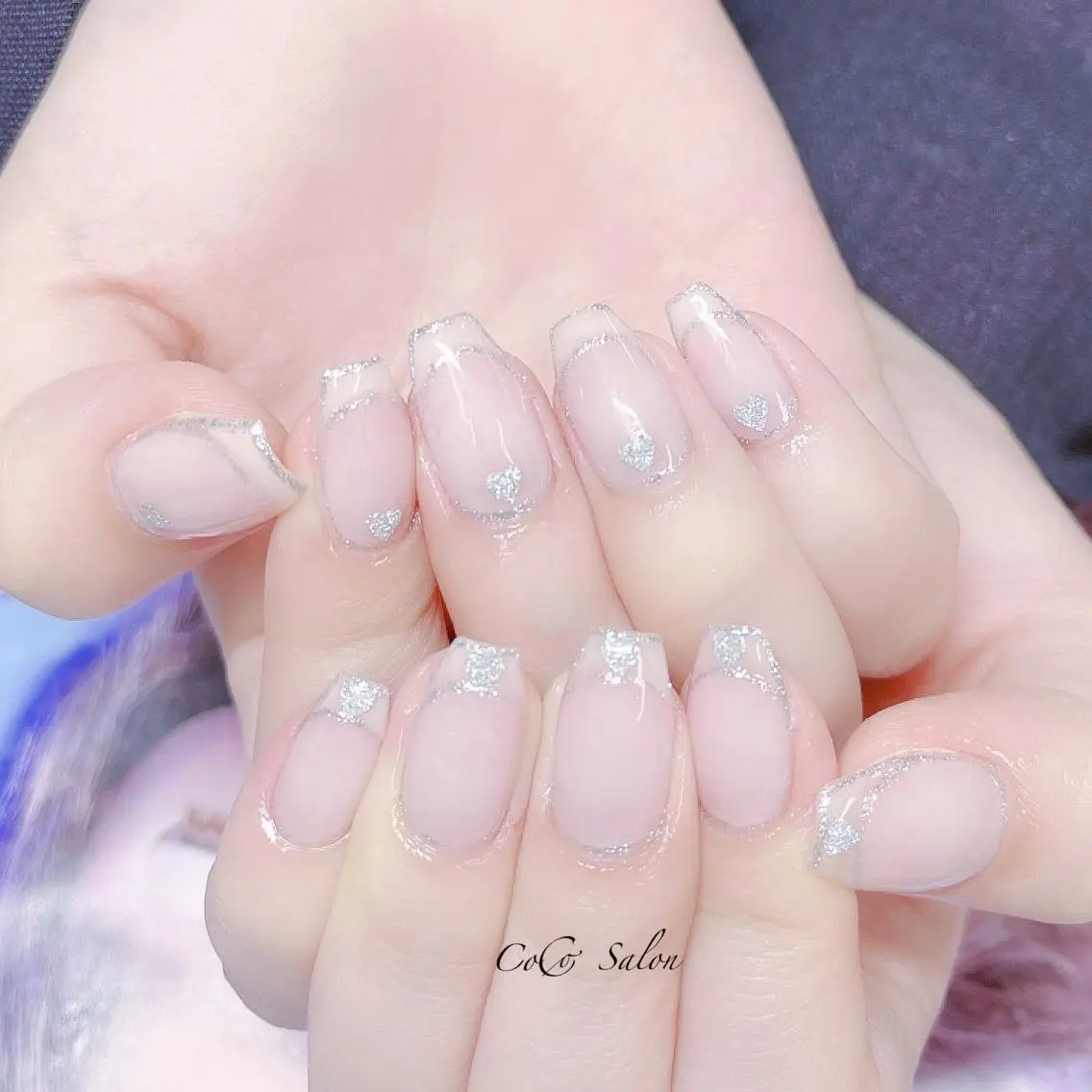 ネイル 長さ出し フレンチネイル ジェルネイル ハート キラキラネイル ハンドネイル CoCoSalon ネイル/まつ毛予約のネイルデザイン
