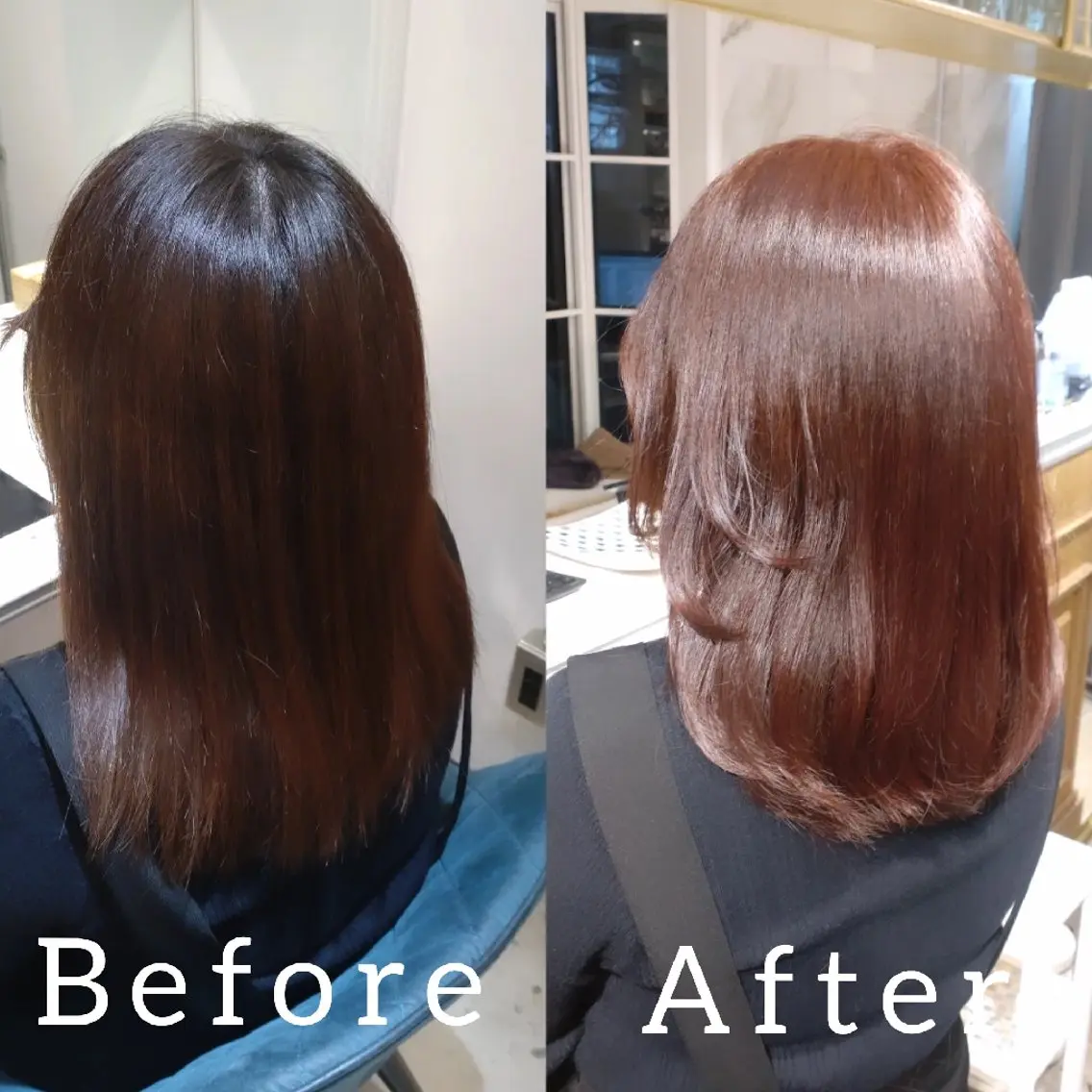 ミディアム カット ヘアカラー トリートメント 縮毛矯正/レイヤー 💎やまもとちひろのヘアスタイル