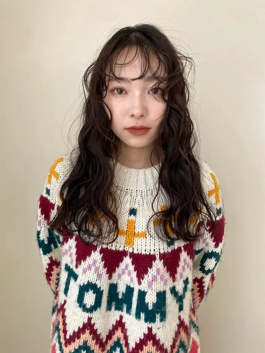 セミロング パーマ セミロングパーマ デジタルパーマ 似合わせカットカラー りおなのヘアスタイル