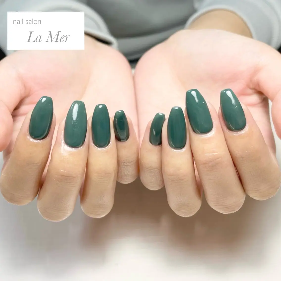 ネイル ブルー カジュアル ジェルネイル グリーン オフィスネイル ハンドネイル nailsalon La Merのネイルデザイン