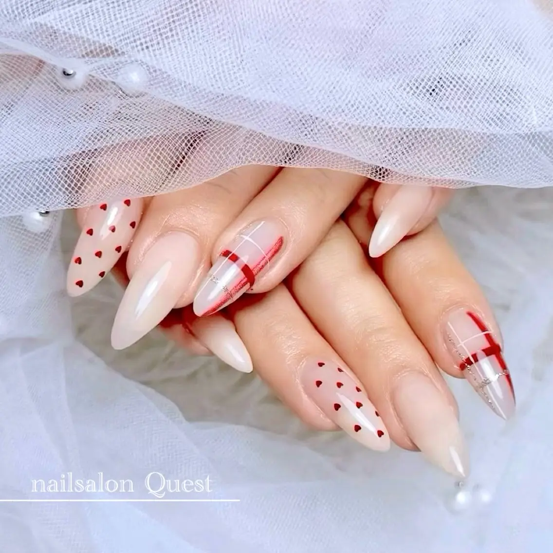 ネイル ハート 赤色 ハンドネイル nailsalon Questのネイルデザイン