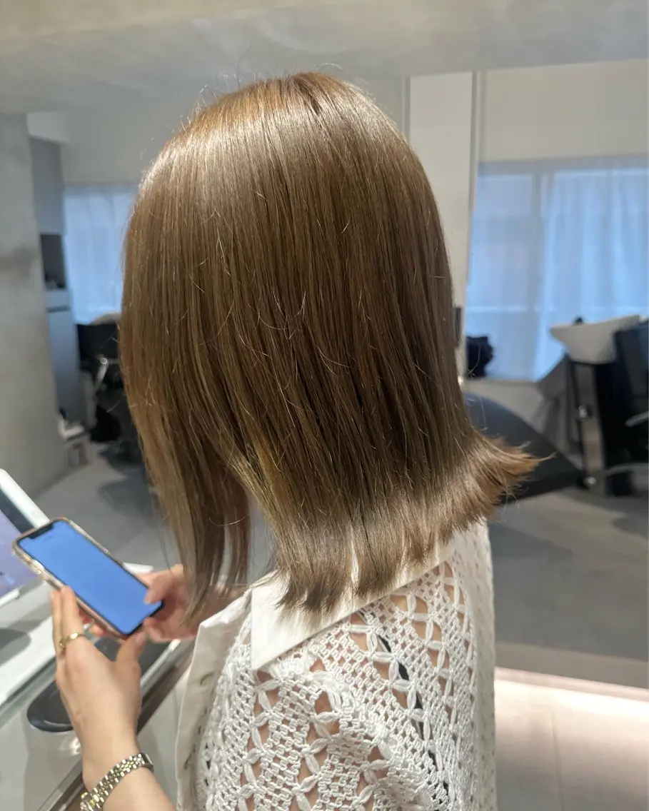 ミディアム カラー ヘアアレンジ ブリーチ 透明感カラー ブリーチなしカラー ヘアカラー オリーブ透明感カラー 表参道/MIKUのヘアスタイル