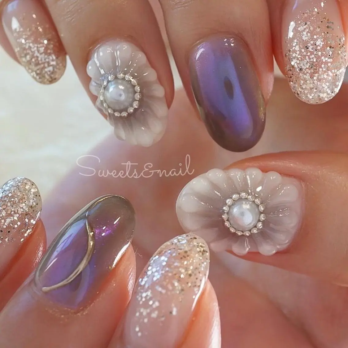 ネイル フラワーネイル キラキラネイル Sweets& nail みなこのネイルデザイン