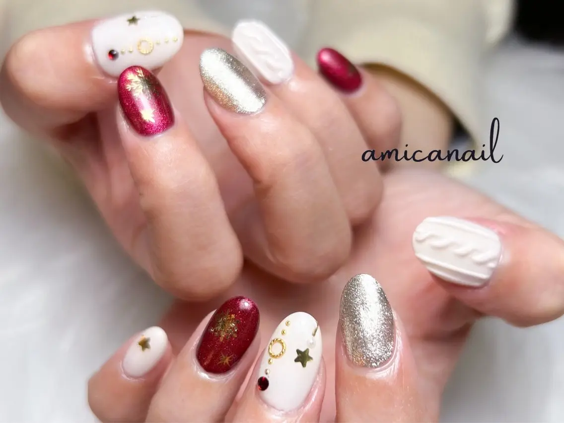 ネイル 冬ネイル クリスマス ハンドネイル _amica nail_のネイルデザイン