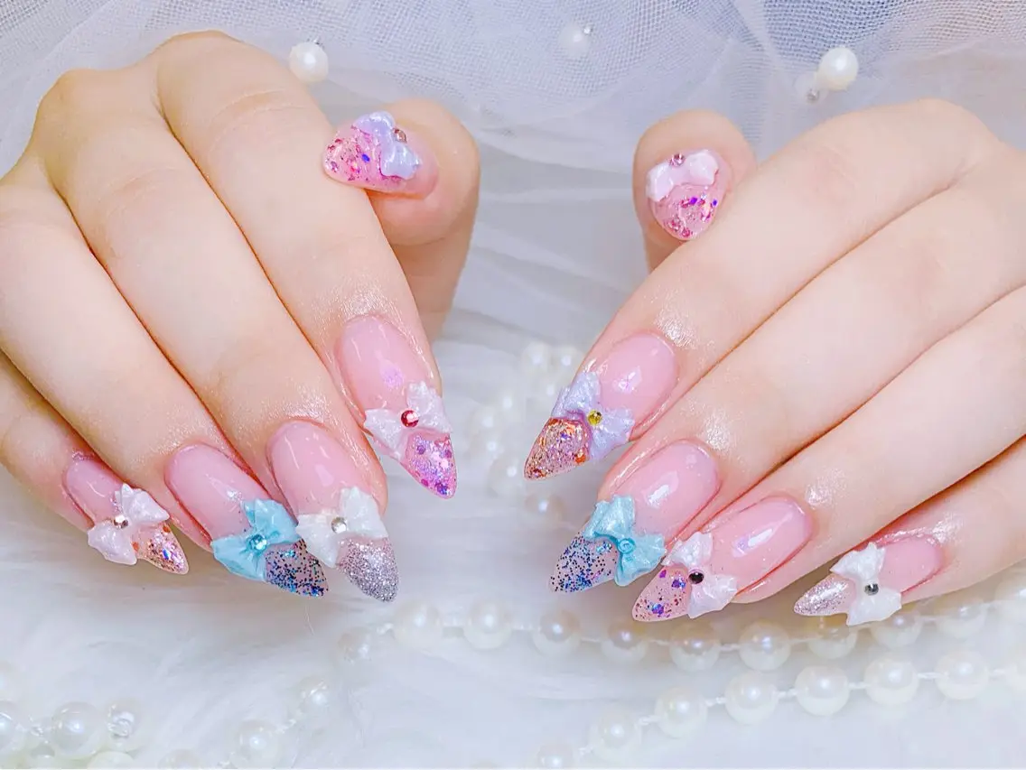 ネイル チークネイル 長さ出し フラッシュネイル フレンチネイル グラデーション ハンドネイル AN NAIL SALONのネイルデザイン