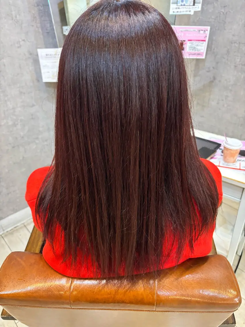 ロング カラー アディクシーカラー ブリーチ ボルドーカラー 透明感カラー ブリーチなしカラー ヘアカラー 艶カラー/学園前/ Remikaのヘアスタイル