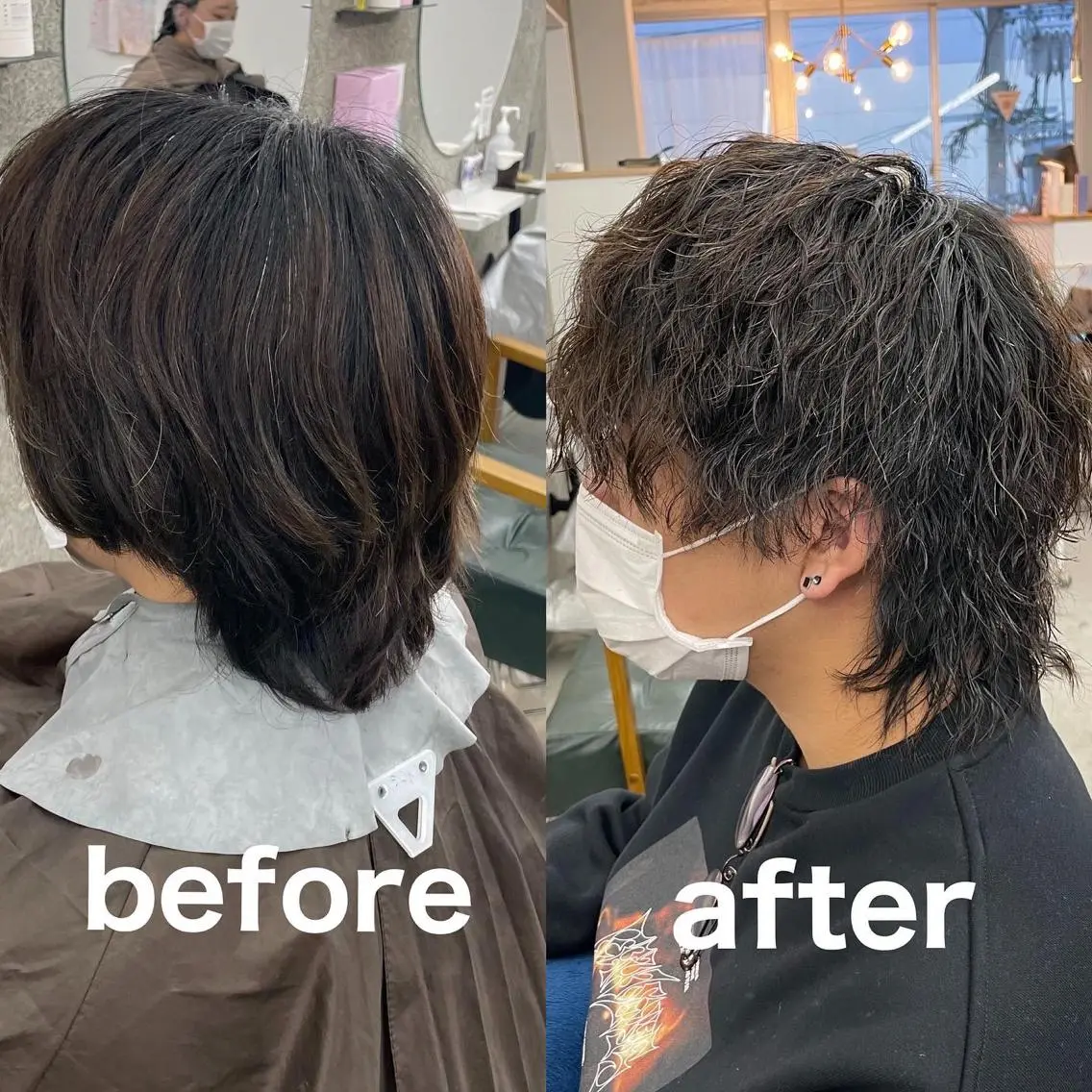 パーマ メンズ メンズウルフカット ウルフカット Lull1人美容室 バレイヤージュのヘアスタイル