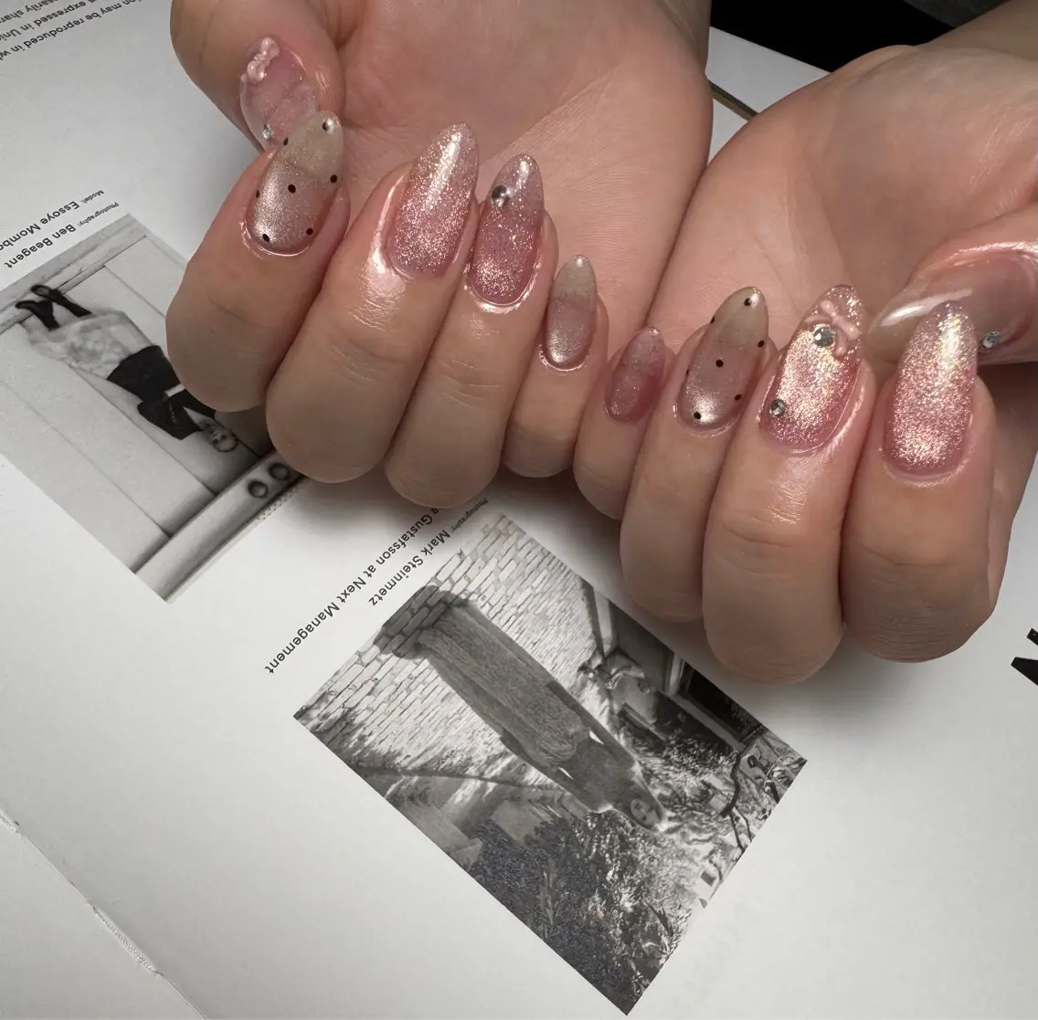 ネイル フラッシュネイル マグネットネイル リボン ハンドネイル 白日-hakubi nail-のネイルデザイン