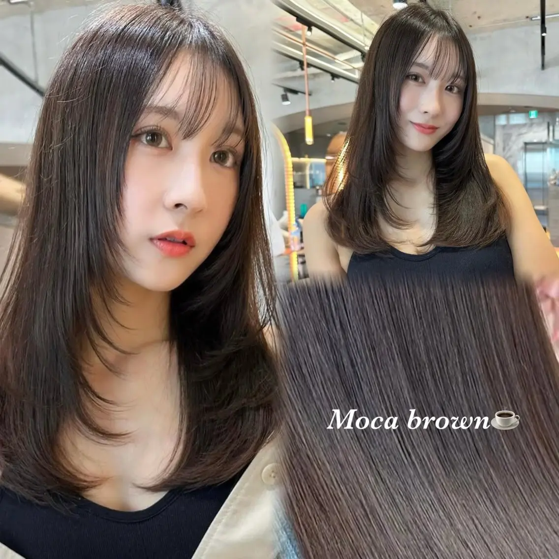 ロング カラー ブリーチ ブラウンカラー ダブルカラー モカブラウン ブリーチなしカラー 縮毛矯正/艶髪/ 透明感カラー/たくまのヘアスタイル
