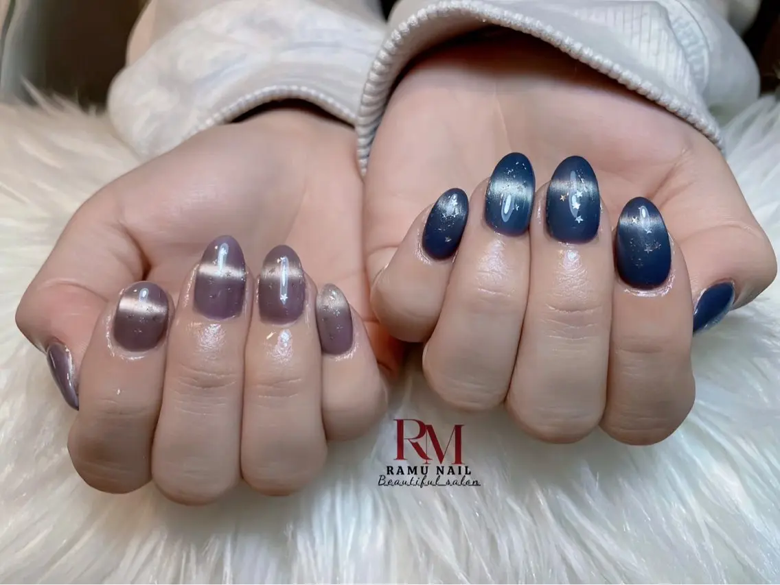 ネイル キラキラネイル マグネットネイル ミラーネイル ピンク ワンホンネイル ハンドネイル RAMU Nail 恵比寿店のネイルデザイン