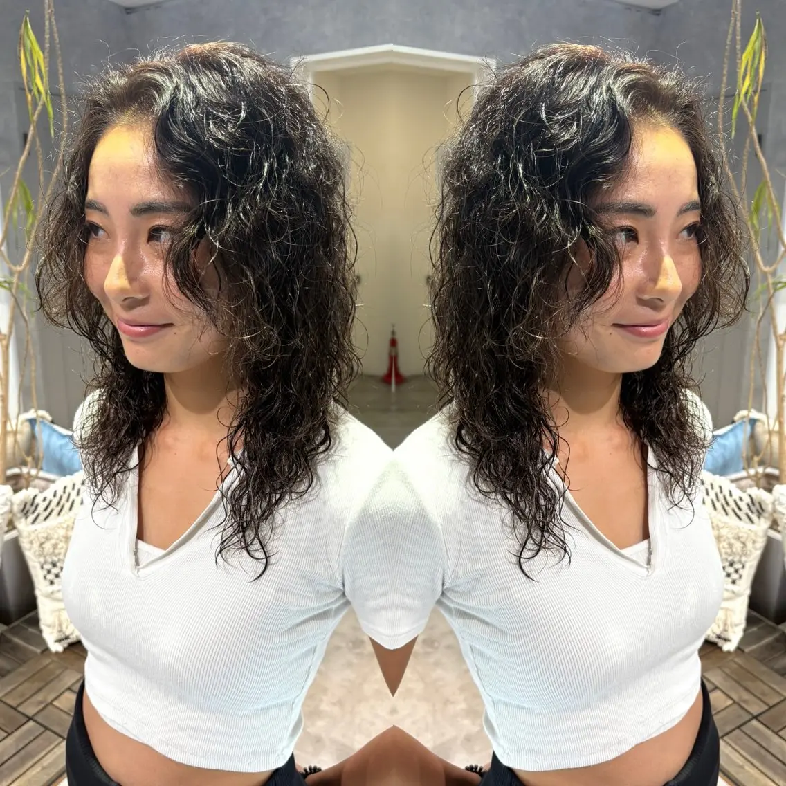 ミディアム ミディアムパーマ レイヤーカット ウルフカット カット パーマ 大人上品特化 レイヤー🇺🇸山村のヘアスタイル