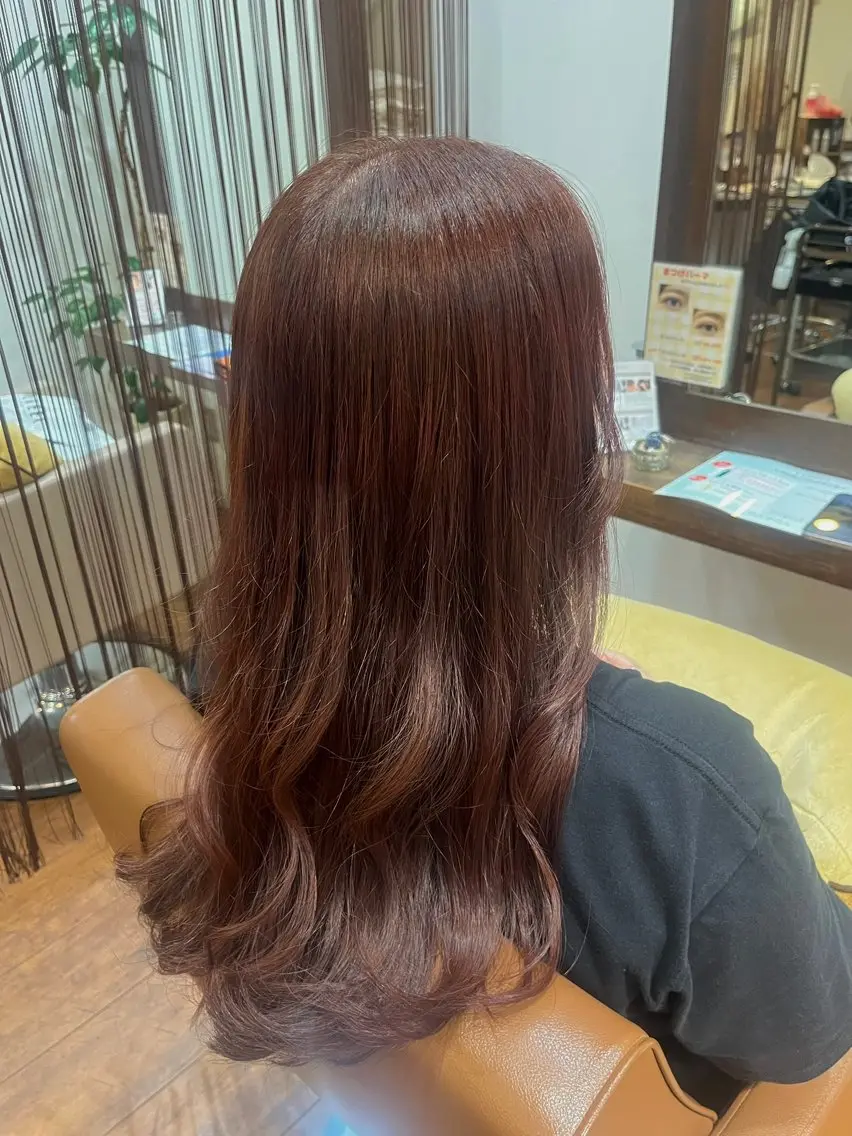 ロング カラー ブラウンカラー ピンクカラー ピンクブラウン 田中 こころのヘアスタイル