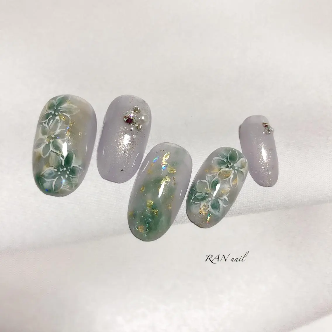 ネイル ブルー 入学式 フラワーネイル フットネイル 卒業式 ハンドネイル フットネイル RAN nailのネイルデザイン