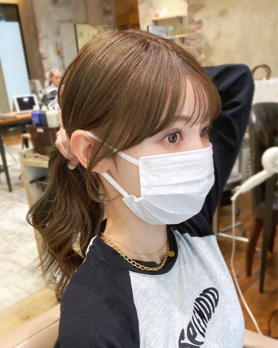 ミディアム カラー 顔まわりカット🌟 くびれヘア/寺門遥輝のヘアスタイル