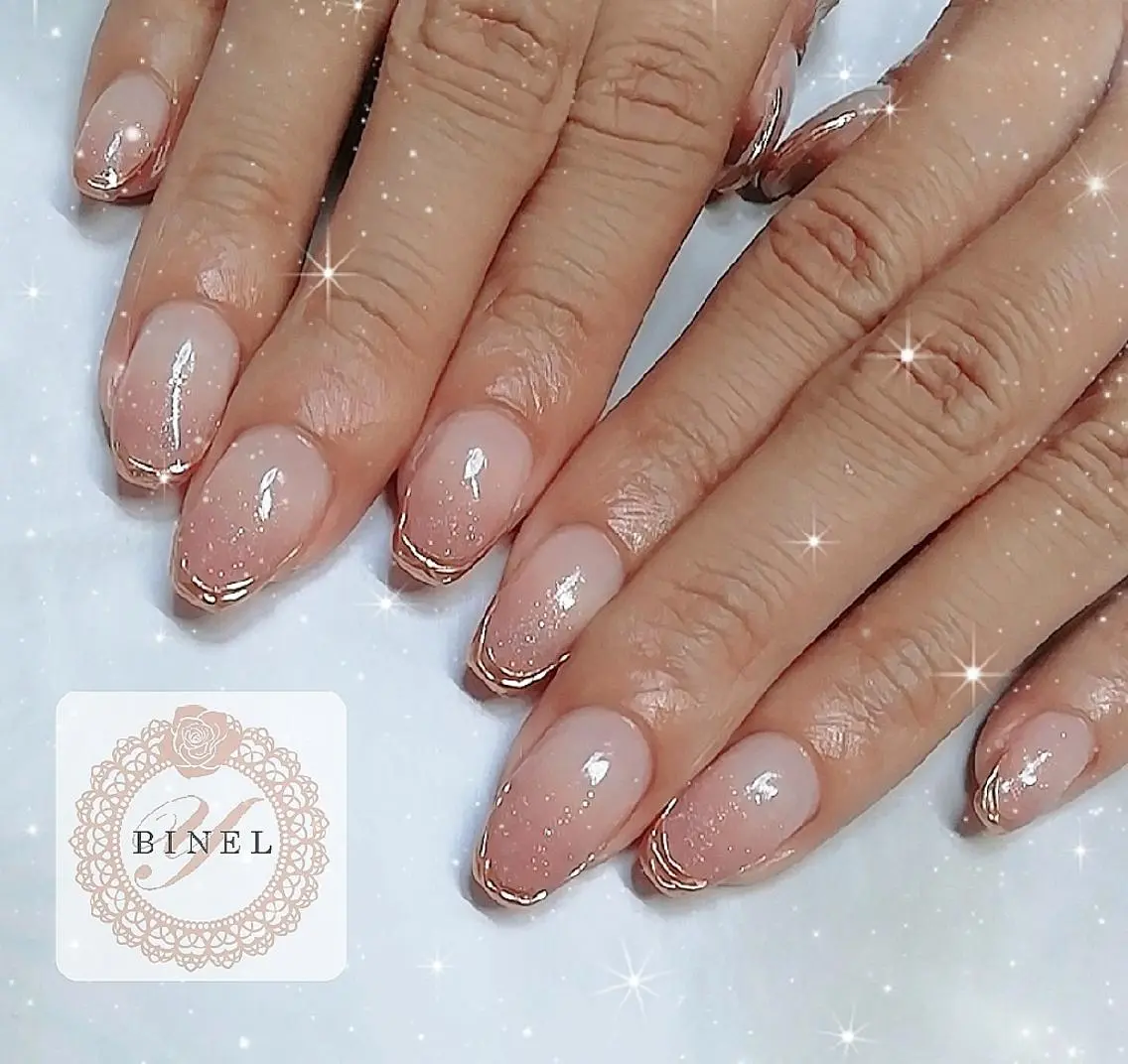 ネイル アートネイル フレンチネイル グラデーション ラメ(グリッター) ラメグラデーション ハンドネイル Nail Salon Y.BINELのネイルデザイン