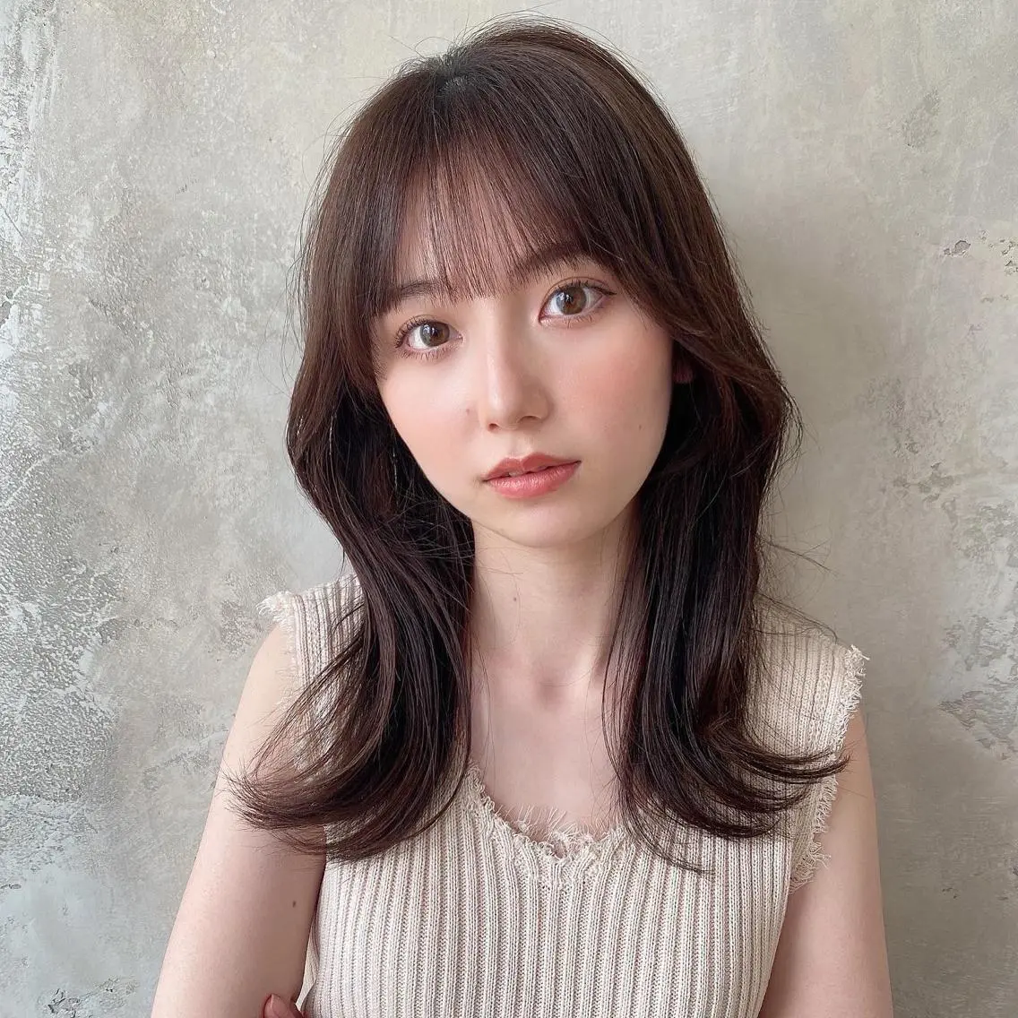 ミディアム カラー ベージュカラー ブラウンカラー ブラウンベージュ くびれヘア 顔周り/くびれヘア 韓国ヘア💕風間るなのヘアスタイル