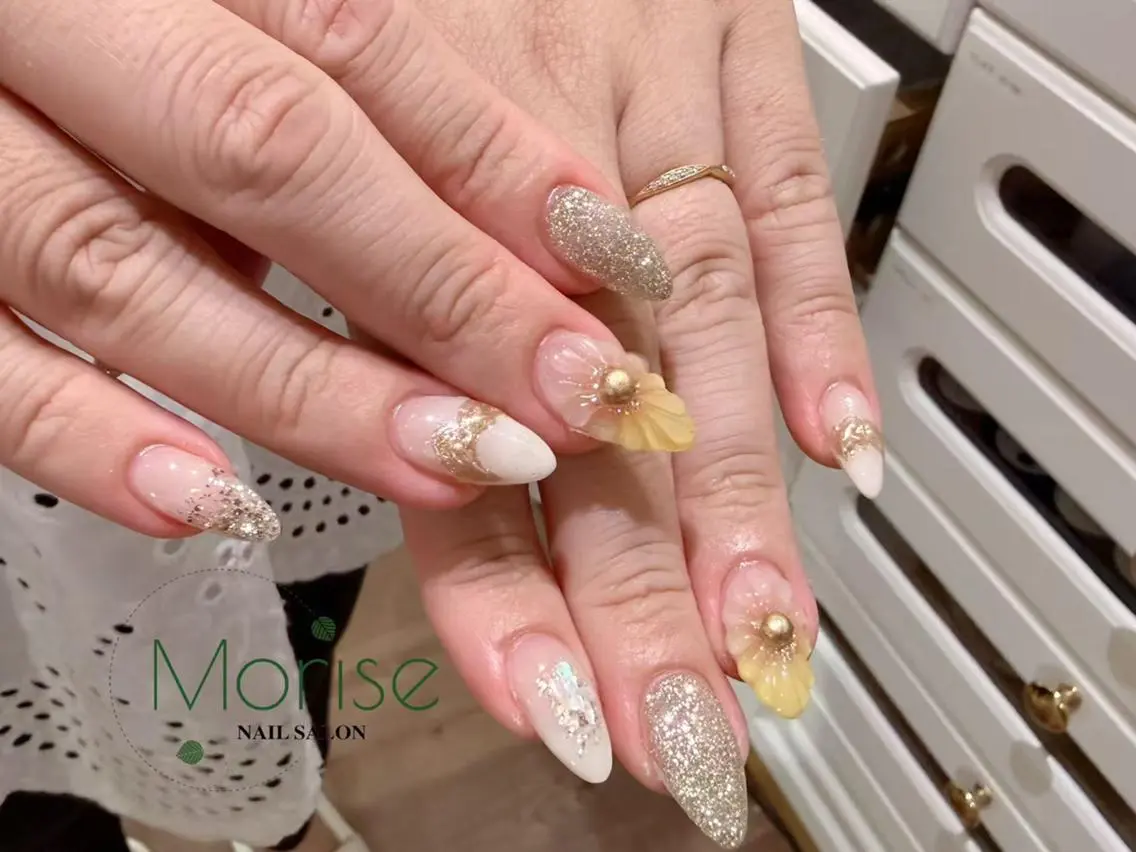 ネイル 長さ出し フットネイル フレンチネイル ジェルネイル ガーリー MoriseNail 表参道のネイルデザイン