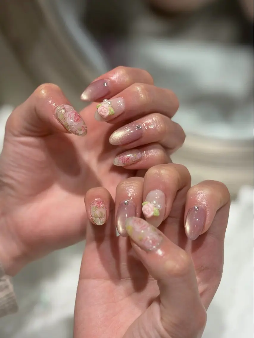 ネイル 春ネイル yume 🎀大人ガーリー🎀のネイルデザイン