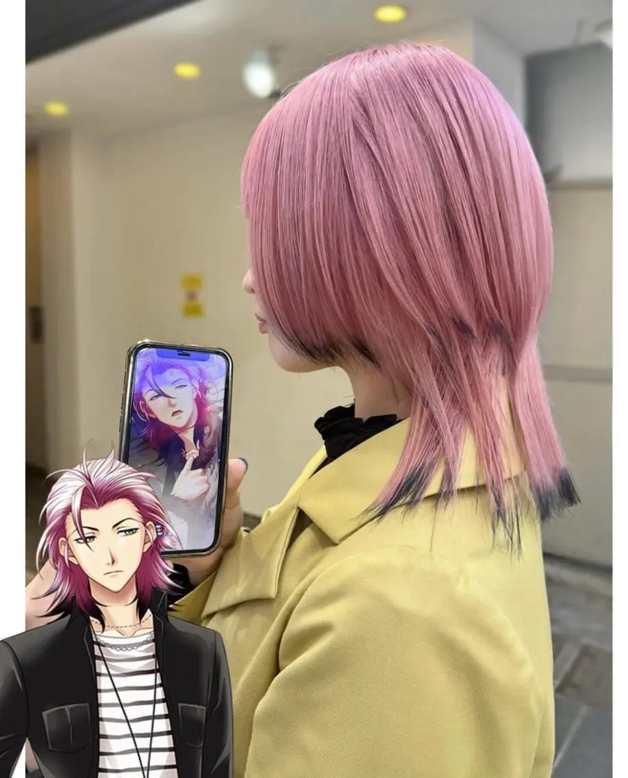 ミディアム カラー 黒髪 ピンクカラー ヘアカラー TSUNO🦖 派手髪/オタク美容師のヘアスタイル