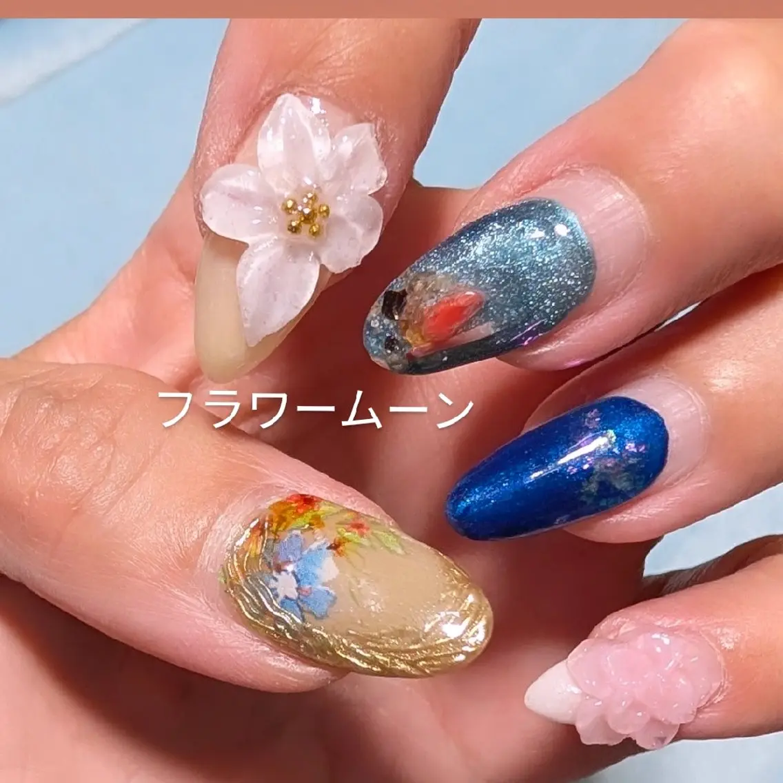 ネイル フラワーネイル フラワー ムーンのネイルデザイン
