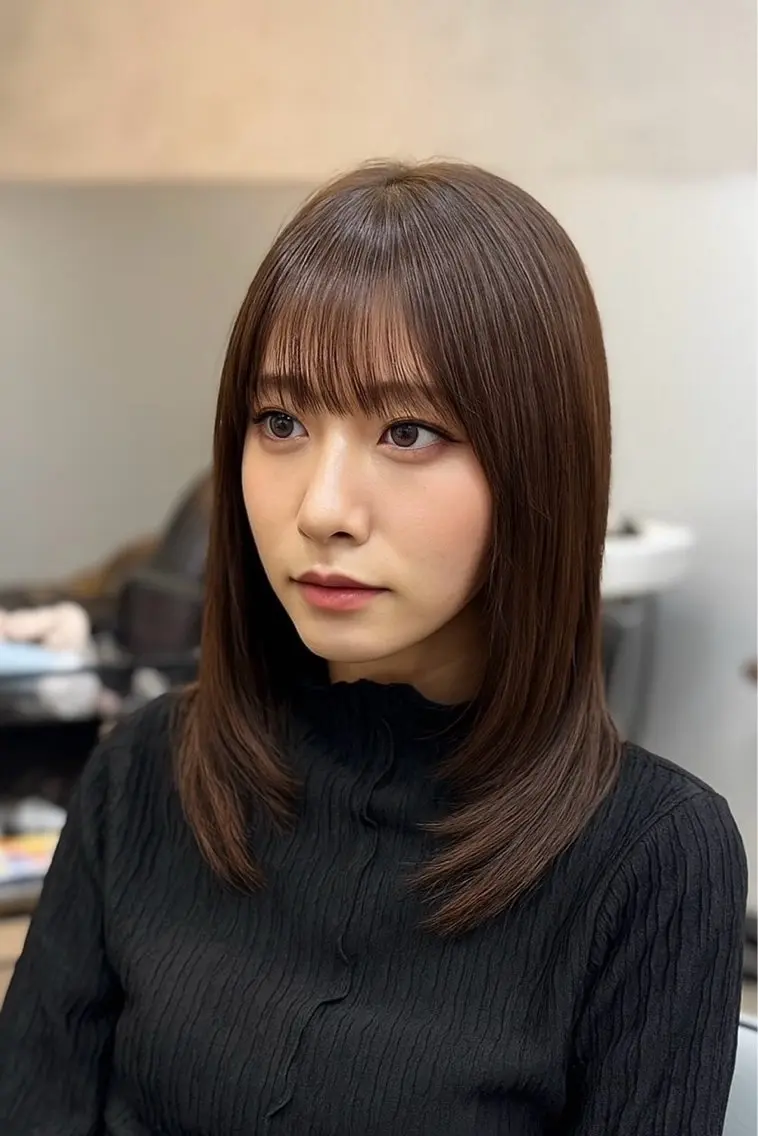ミディアム ヘアカラー トリートメント ✨レイヤーカット✨ 顔まわり✂️鎌倉楓麻のヘアスタイル