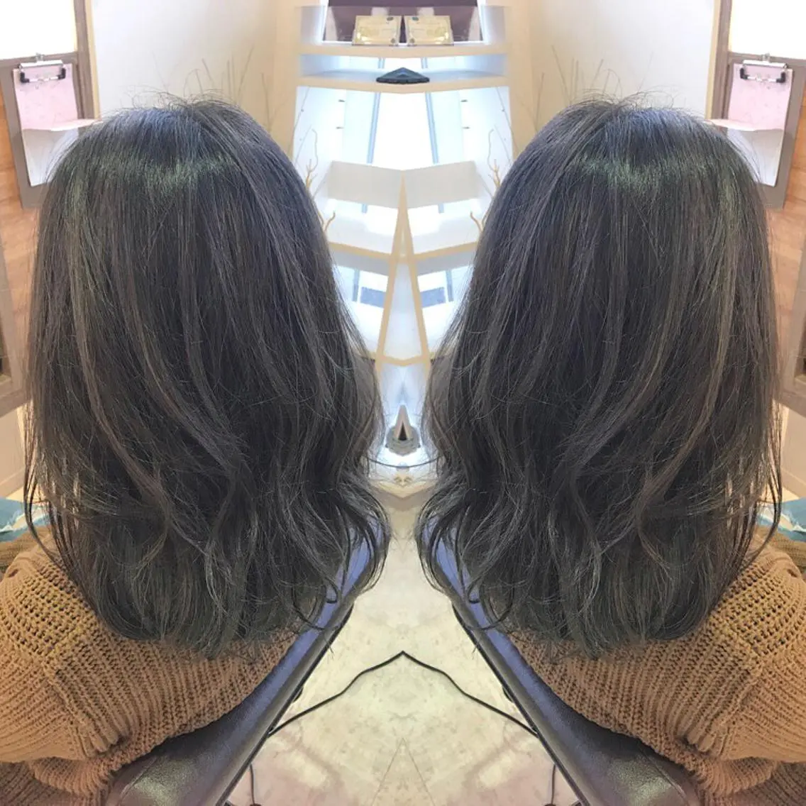 ミディアム セミロング カラー ハイライトカラー イルミナカラー ハイライト 青木 茂樹⭐️ 透明感カラーのヘアスタイル