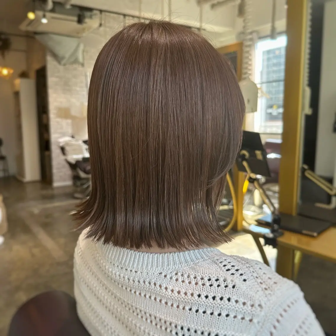ミディアム カラー ブラウンカラー ショコラブラウン オレンジ ヘアカラー Saki💛心斎橋 髪質改善/艶カラーのヘアスタイル