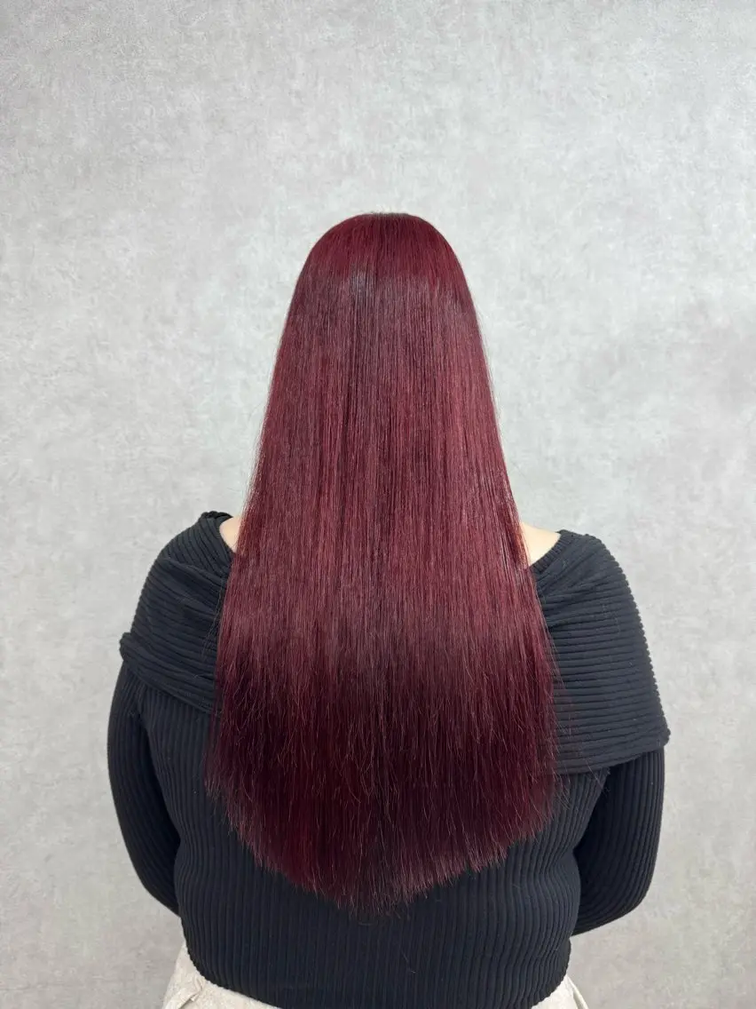 ロング カラー ブリーチ レッドカラー 🍎暖色カラーで大人 可愛く🍒齋藤すみれのヘアスタイル
