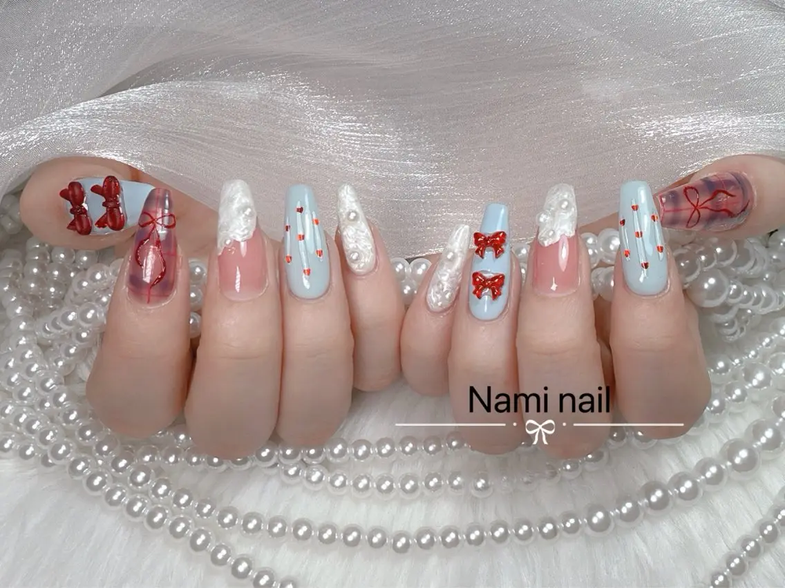 ネイル 長さ出し ガーリー 韓国ネイル ロングネイル 持ち込み ハンドネイル Nami nail salonのネイルデザイン