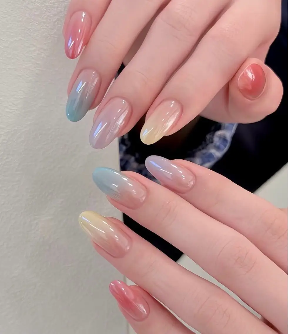 ネイル ブルー グラデーション 氷ネイル・うるうるネイル 韓国ネイル 持ち込み Yoxie Nailのネイルデザイン