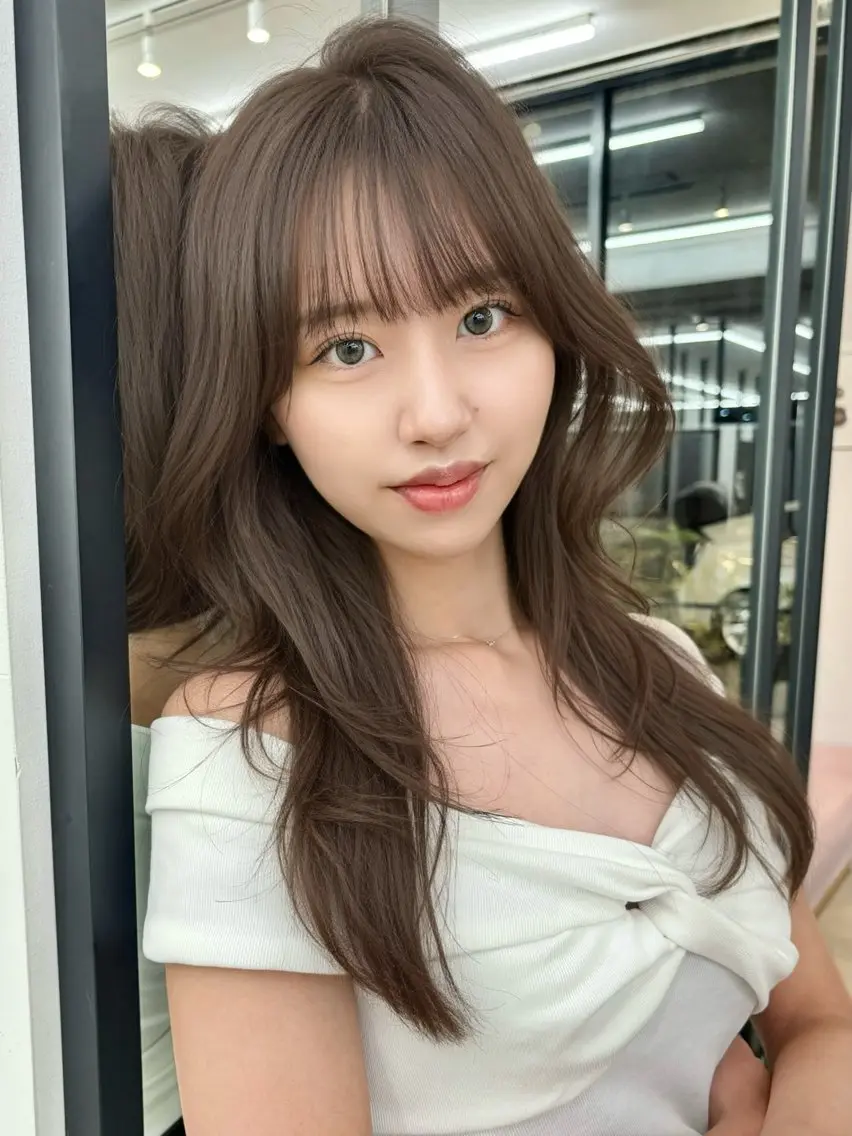 ロング カラー カット ヘアカラー トリートメント 韓国風レイヤーカット 松葉翔のヘアスタイル
