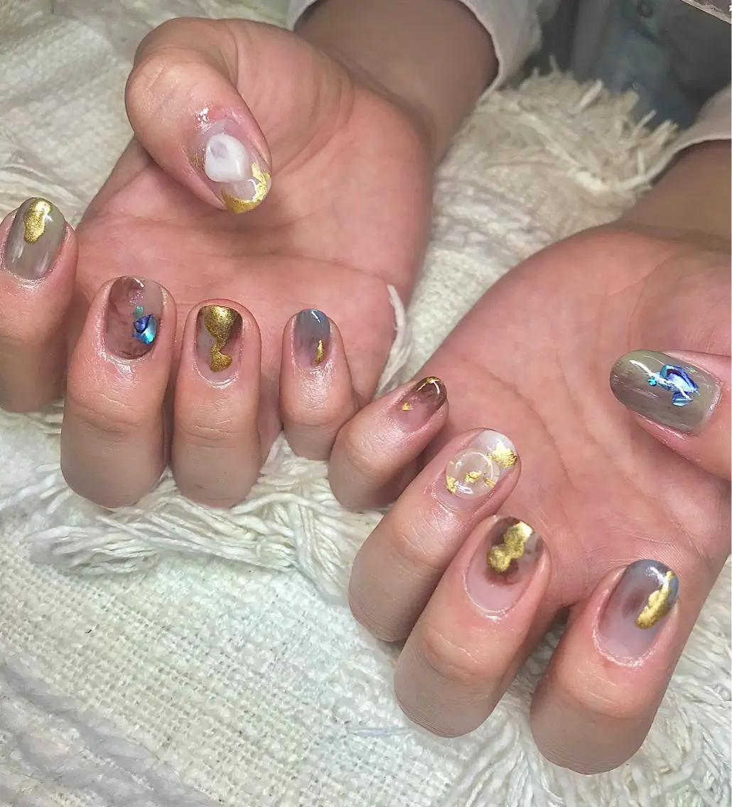 ショート パーマ ヘアアレンジ メンズ キッズ ネイル マツエク・マツパ ニュアンスネイル ニュアンスパーマ el. by Aoのネイルデザイン