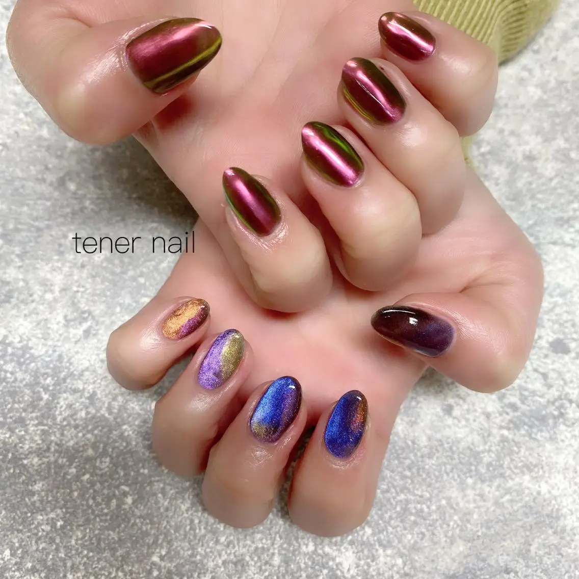 ネイル オーロラネイル マグネットネイル ピンク テネルネイル tener nailのネイルデザイン