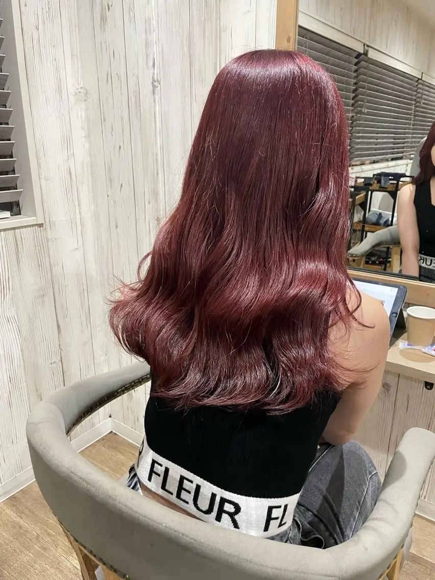 ロング カラー ブリーチ レッドカラー ローズカラー 艶髪専門美容師 梅村晋平のヘアスタイル