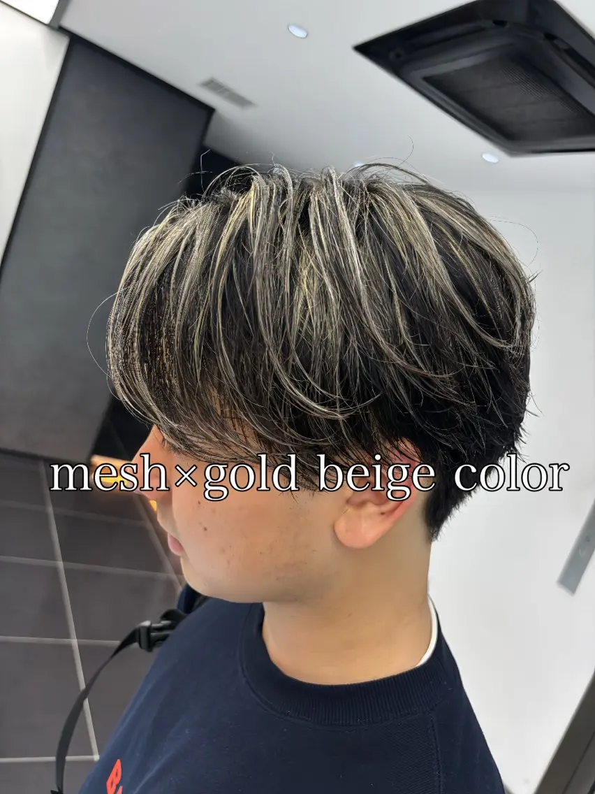 カラー メンズ センターパート メンズハイライト ハイライトカラー ヘアカラー 高崎 堅心のヘアスタイル