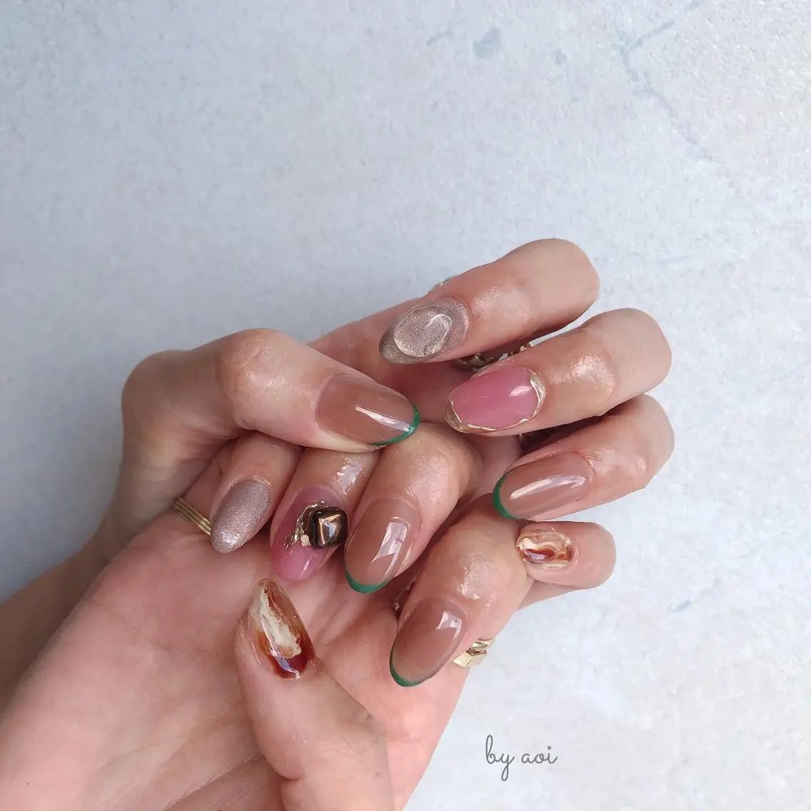 ネイル グリーン ピンク Utopia nail_のネイルデザイン